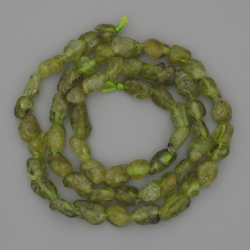 Korálky z chryzolitu na niti, galetové, průměr 9×5 mm, délka 39 cm+