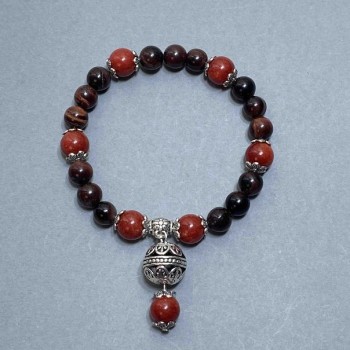 Náramek s různobarevnými kuličkami 8–10 mm, s kovovými vsadkami, délka 18 mm, elastický