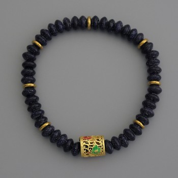 Náramek z aventurínu Noční Kaïra rondel, průměr 6×3 mm, s kovovými vložkami, délka 18 cm, pružný