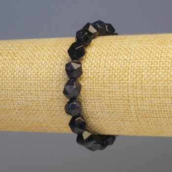 Náramek z modrého aventurínu «Modrý písek» — syntetický kámen, multifacetní, průměr 8×8 mm, délka 18 cm, elastický