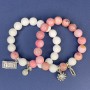 Sada náramků z bílého achátu a rhodochrozitu – kulička bílého achátu průměr cca 10 mm, kulička rhodochrozitu průměr cca 10 mm, délka 18 cm, elastická guma