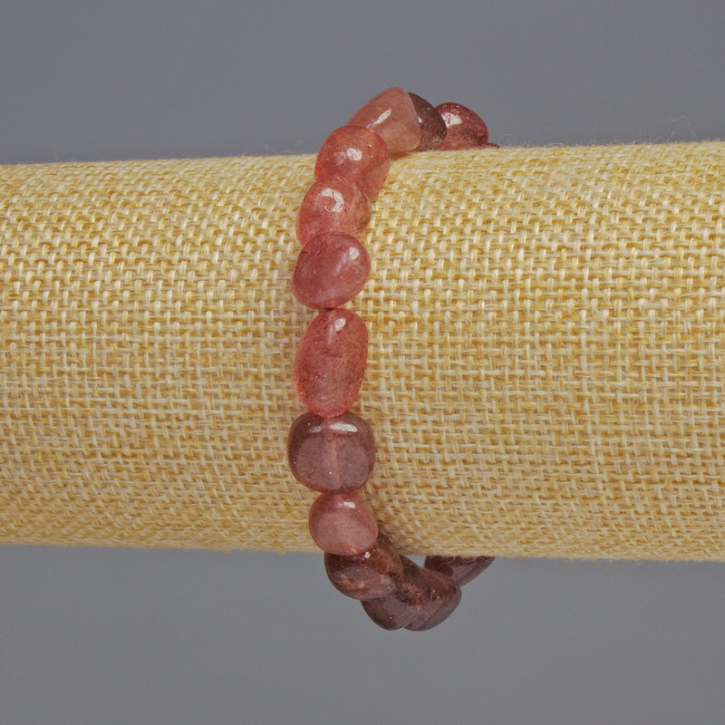 Náramek z jahodového křemene, fasetované korálky, průměr 8×9×6 mm, délka 18 cm, strečový