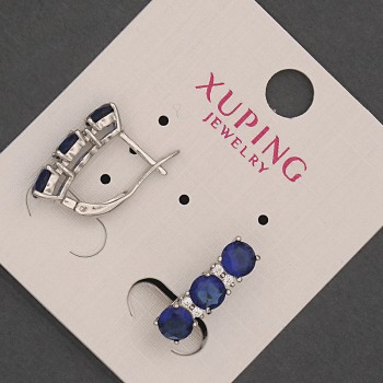 Náušnice Xuping se modrými kameny 5×17 mm, rhodiované