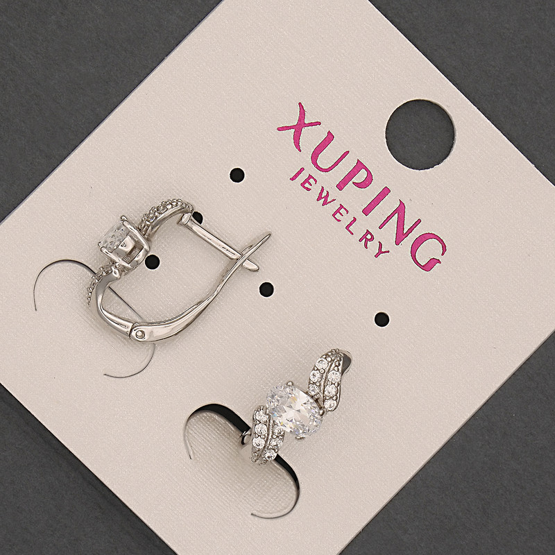 Náušnice Xuping s bílými štrasami a krystalem, průměr 6×14 mm, rhodiované