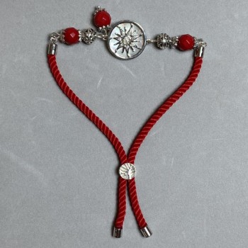 Textilní náramek, průměr 5,5 mm ±, na stažení, brusovaná korálová kulička 8 mm ±, se stříbrnou kovovou vložkou, průměr 17 mm ±, stříbrný kov