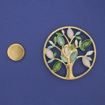 Magnetická brož Strom, smaltovaný zlatý kov, průměr 50 mm+