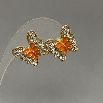 Náušnice pecky Motýl se bílými krystaly, průměr 17×17 mm+