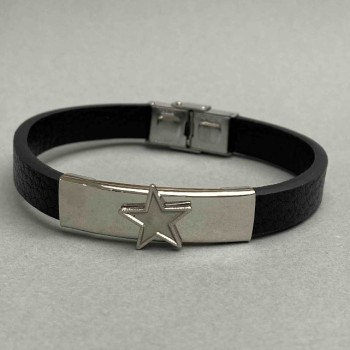 Černý pánský náramek na zapínání s kovovými vložkami, délka 21 cm+