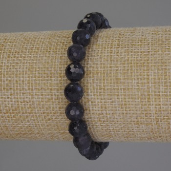 Náramek z iolitu brusované kuličky, průměr 8 mm ±, délka 18 cm ±, elastická šňůra