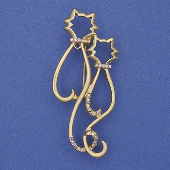 Brožka 'Duhové kočky' se štrasovými kamínky zlatého kovu 58 × 26 mm+