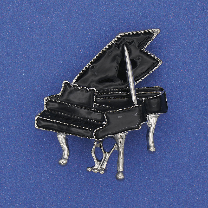 Brož Pianano, černá smaltovaná, stříbrný kov, 36×30 mm+