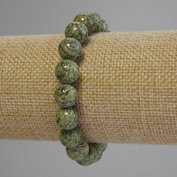 Náramek ze serpentinitu – hladké lisované kuličky, průměr 10 mm, délka 18 cm (elastický)