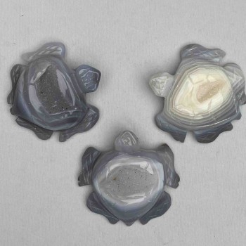 Suvenýr želva z dýmového achátu, přírodní kámen, 59–70 × 60–79 × 13–17 mm ± (různé velikosti)