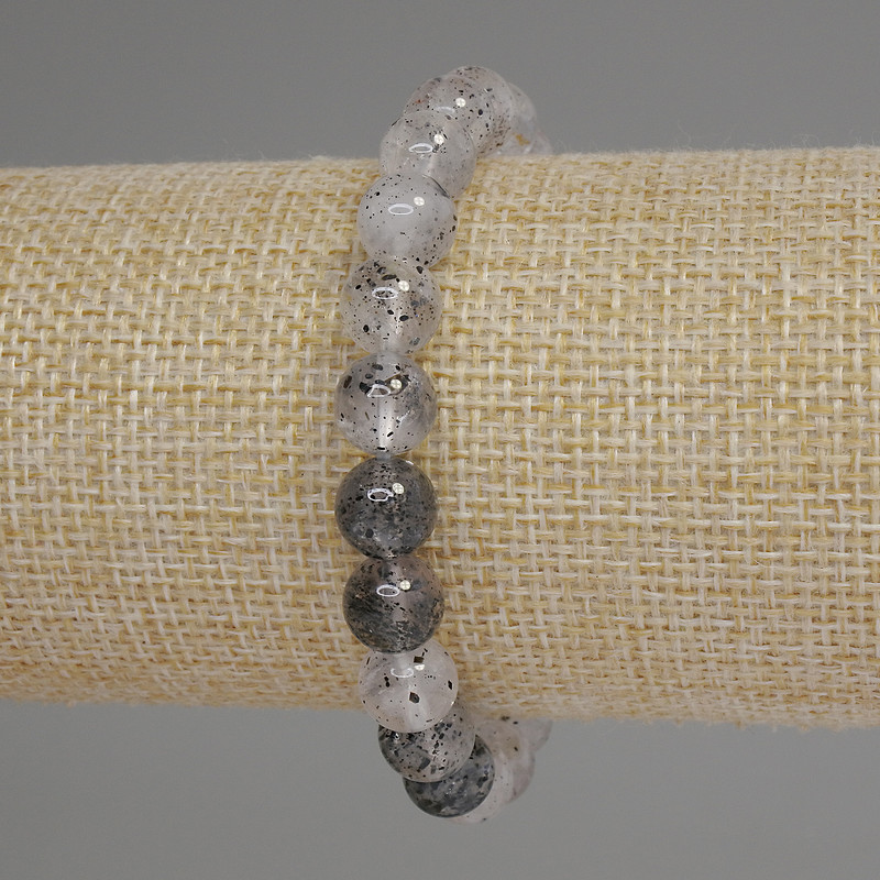Náramek z diamantového křemene Herkimer, 8mm hladké kuličky, délka 18 cm, elastická guma