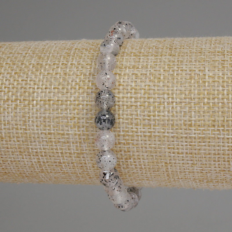 Náramek z diamantového křemene Herkimer, hladké kuličky 6 mm, délka 18 cm, elastický