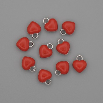 Přívěšek srdce, červený smalt, stříbrný kov, průměr 6×8 mm, balení 10 ks