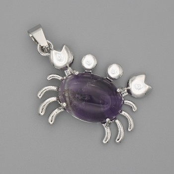Přívěšek „Krab“ s ametistem 40 × 22 mm ± stříbrný kov