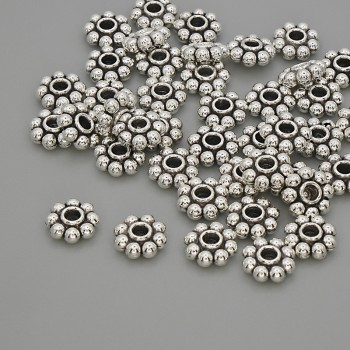Bižuterní korálka-vložka, barva kovu stříbrná, rozměr 7,5×3 mm, otvor 2,3 mm, balení 20 g (~41 ks)