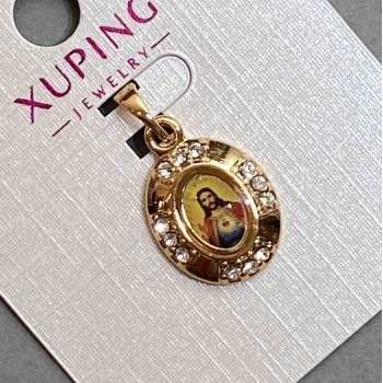 Přívěšek „Ikona“ Xuping s bílými krystaly, průměr 20×13 mm, délka 24 mm, 18K pozlacení