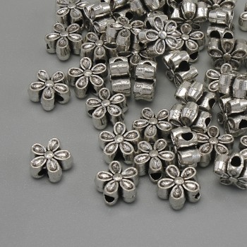 Korálek-vložka Květina, barva kovu stříbrná, průměr 7×3 mm ± otvor 2 mm ±, balení 20 g (~44 ks)