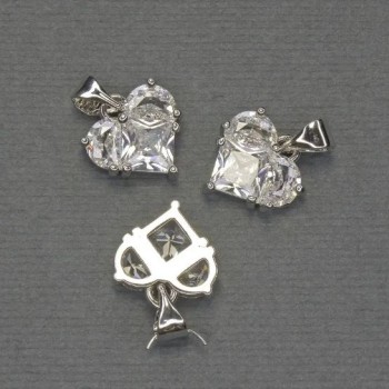 Přívěšek Srdce s bílými štrasovými kamínky, ze stříbrného kovu, průměr 10×12 mm ±, délka 17 mm ±