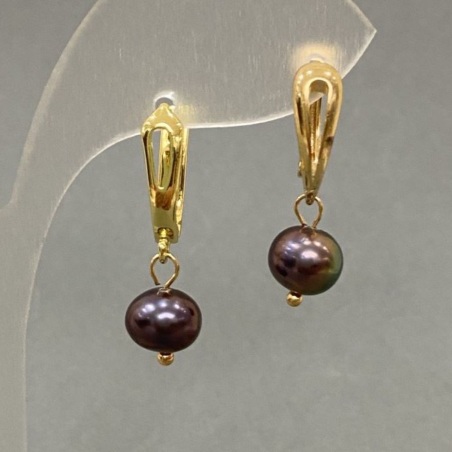 Náušnice z říčních perel Paví černé, průměr 8 mm, délka 25 mm