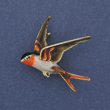 Brož-kulon Ptáka, barevná smaltovaná na zlatistém kovu, 38×26 mm+