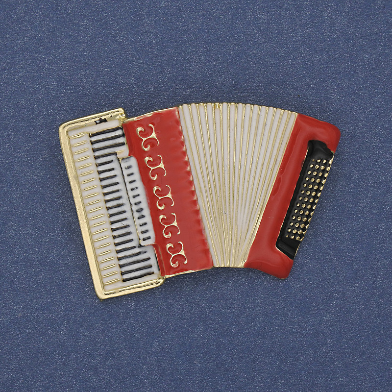 Brož Harmonika červený a bílý smalt zlatistý kov 43×28 mm+