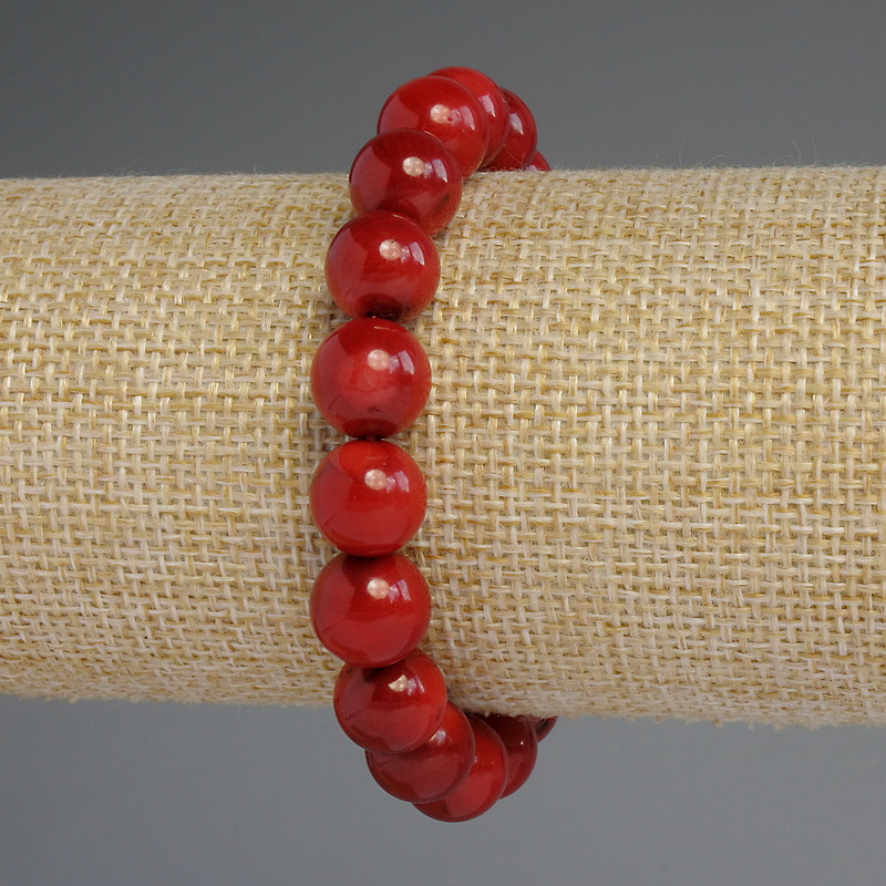 Náramek z korálu – hladké kuličky 10 mm, délka 18 cm, elastický