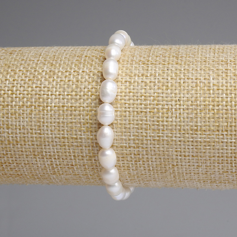 Náramek z říčních perel 7,5–8×6 mm, délka 18 cm, elastická šňůra