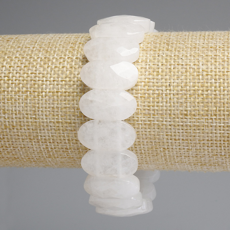 Náramek z horského křišťálu, broušené zaoblené články, průměr 20×10 mm, 5 mm ±, délka 18 cm ± elastický