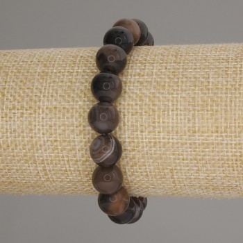 Náramek z achátu, hladké kuličky, průměr 10 mm, délka 18 cm, elastický