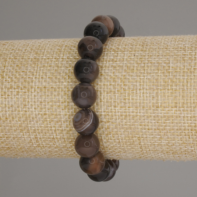 Náramek z achátu, hladké kuličky, průměr 10 mm, délka 18 cm, elastický