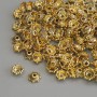 Korálková čepička pro korálky, zlaté barvy, průměr 5,5×1 mm, otvor 1,3 mm, balení 20 g (~143 ks)