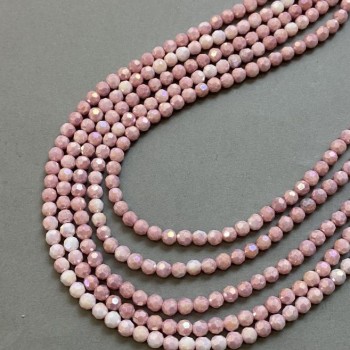 Korálky Český křišťál, růžové vícebarevné s benzínovým leskem na niti, broušená kulička, průměr 6 mm + -, délka 38 cm +