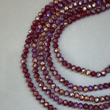 Korálky Český křišťál na niti červené průhledné s benzínovým nástřikem granový rondel, průměr 8×6 mm + -, délka 40 cm +