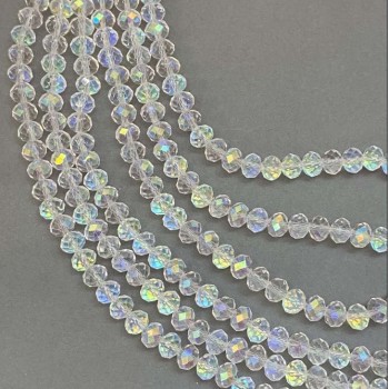 Korálky Český křišťál na niti bílé průhledné s benzínovým nástřikem brusované rondely, průměr 8×6 mm + -, délka 39 cm +