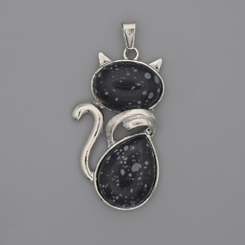Přívěšek Kočka ze sněžného obsidiánu 42×25 mm, délka cca 50 mm