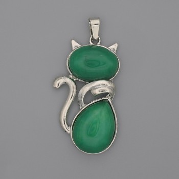 Přívěšek Kočka z chrysoprasu 42×25 mm, délka 50 mm