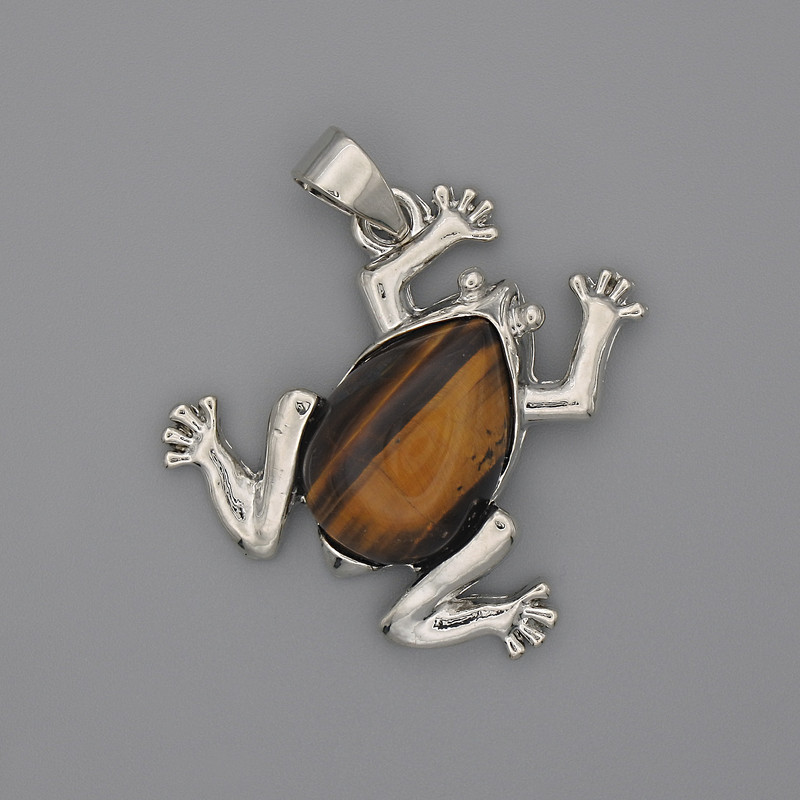 Přívěšek Žába z tygrového oka 29 × 28 mm, délka 37 mm