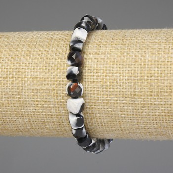 Náramek z achátu, broušené kubíky 6,5×6,5 mm, délka 18 cm, elastický