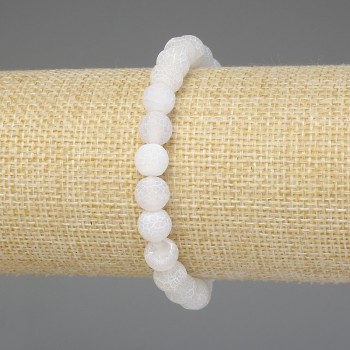 Náramek z bílého mrazivého achátu – hladké korálky 8 mm ±, délka 18 cm ±, elastický