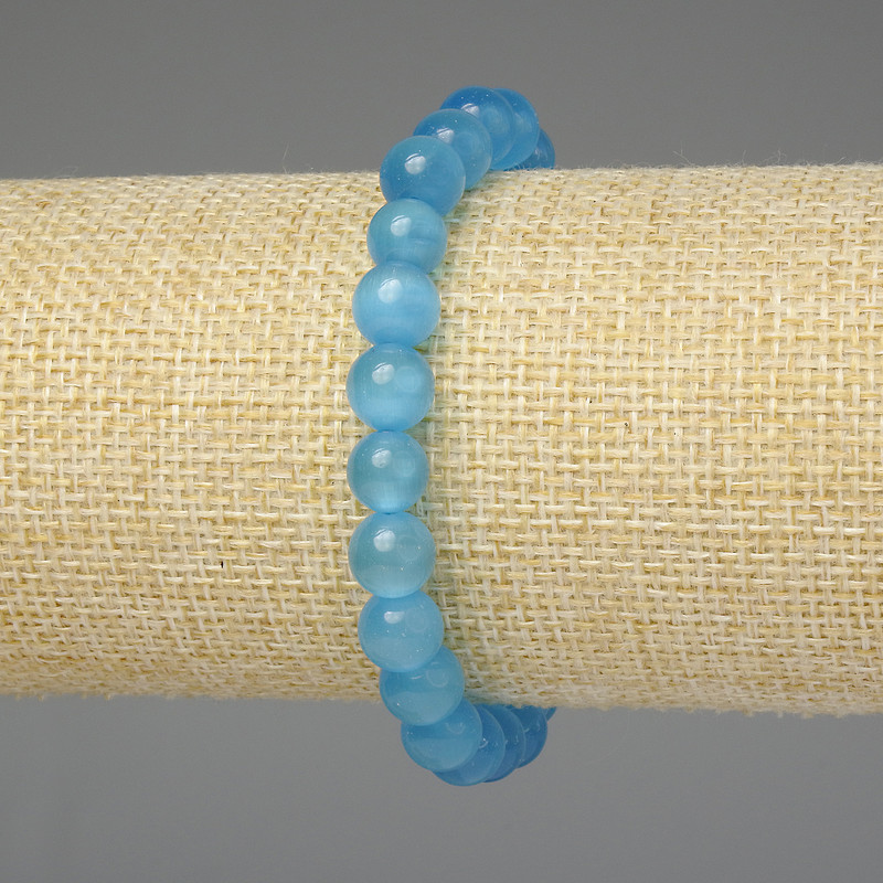 Náramek Azurové kočičí oko – hladké korálky 8 mm, délka cca 18 cm, elastický