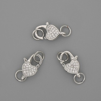 Zápínací karabina 15×10 mm ± bílé krystaly, stříbrný kov