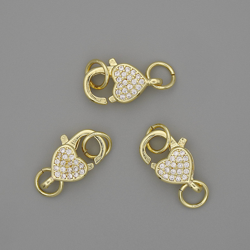 Kovové zapínání karabina 15×10 mm ± bílé štrasové kamínky, zlatý kov
