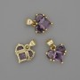Přívěsek srdce s fialovými krystaly 12×12 mm, délka cca 17 mm, zlatý kov