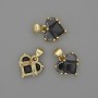Přívěšek Srdce s černými krystaly 12×12 mm, délka cca 17 mm, zlatý kov