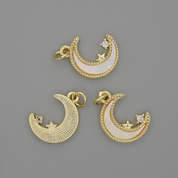 Přívěsek Perleťový Měsíc 15 × 13 mm ±, bíla štrasová kamínka, délka 20 mm ±, zlatý kov