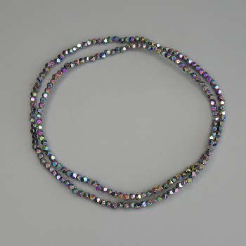 Duhové hematitové korálky, fasetované, průměr 2×2 mm ±, navlečené na niti, délka cca 40 cm