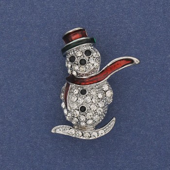 Brož «Sněhulák» s bílými štrasovými kameny